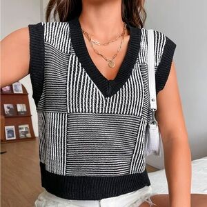 Black and White Striped Women's Sweater Vest